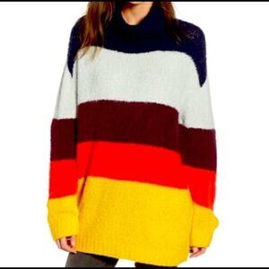 Chelsea28 Stripe block turtleneck pullover‎ sweater NWOT